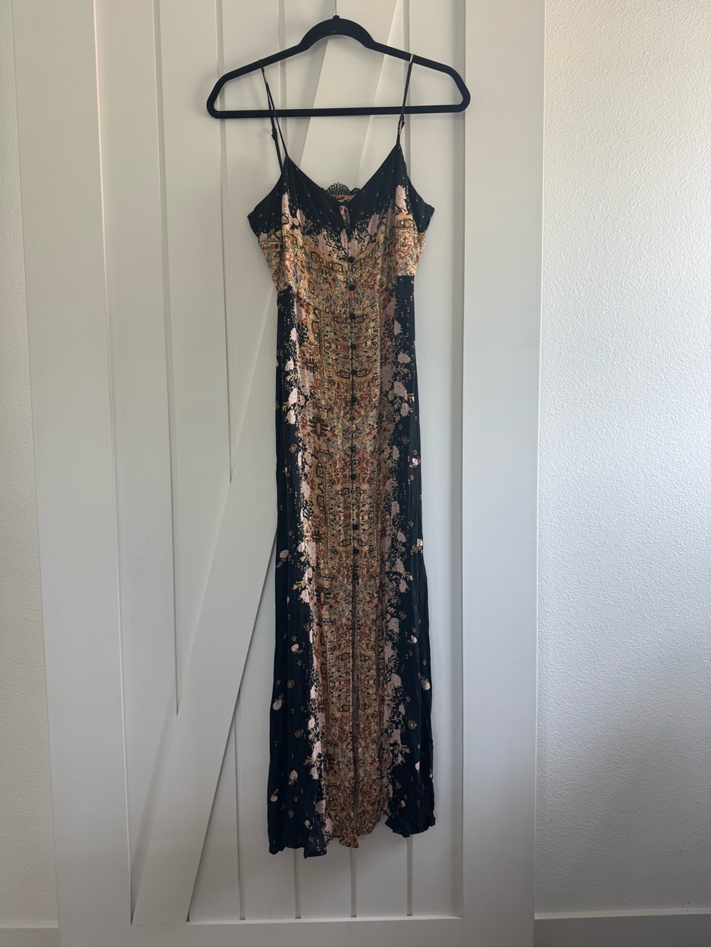 Free People Morning Song Maxi Dress colorful patchwork floral print w/ lace trim